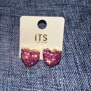 Pink Rhinestone Heart Studs